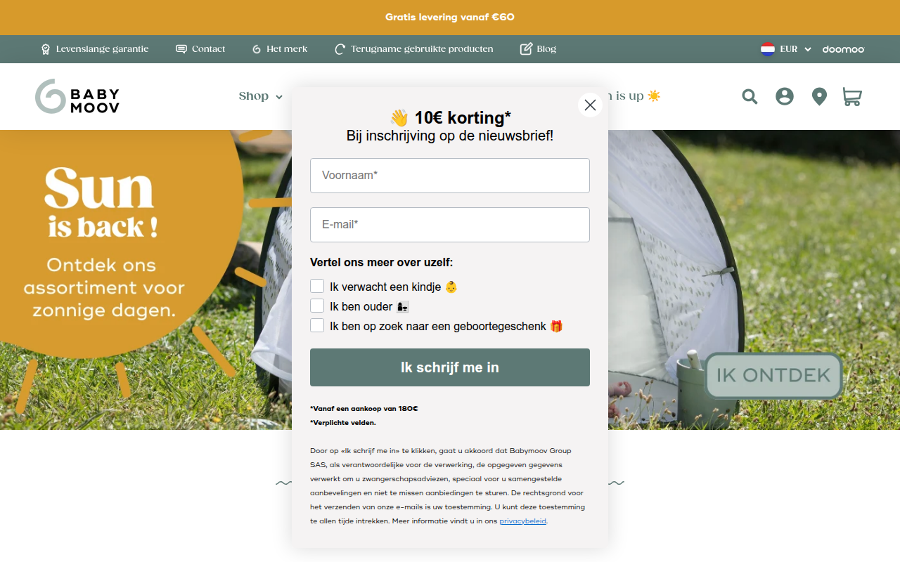Screenshot van babymoov.nl
