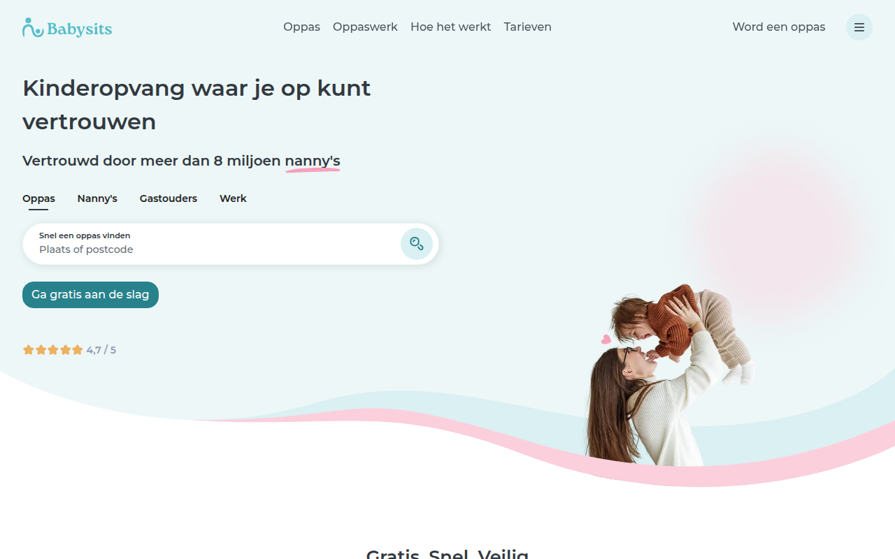 Screenshot van babysits.nl