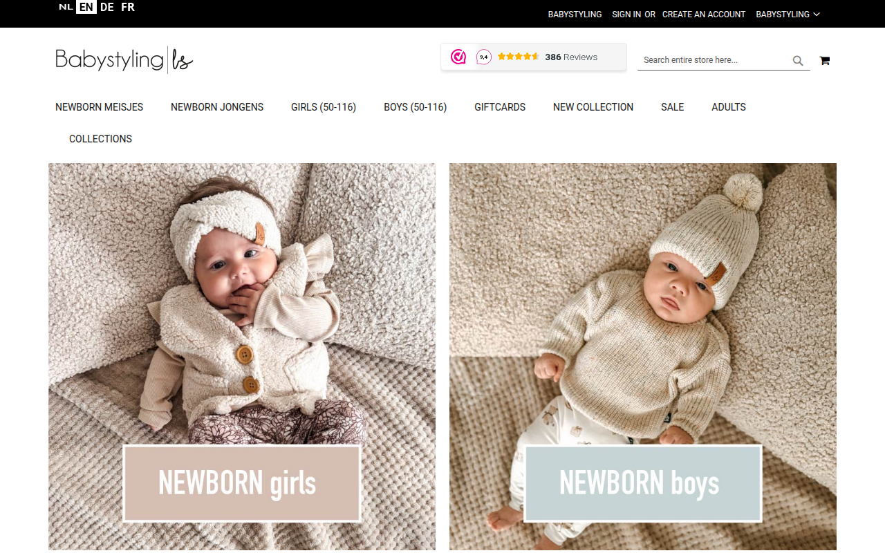 Screenshot van babystyling.com