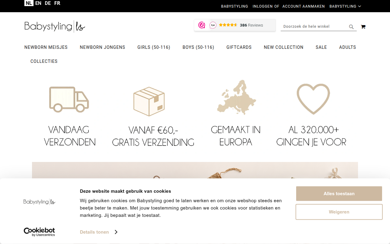 Screenshot van babystyling.nl