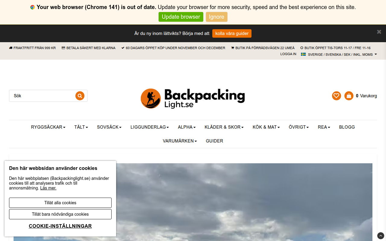 Screenshot van backpackinglight.se