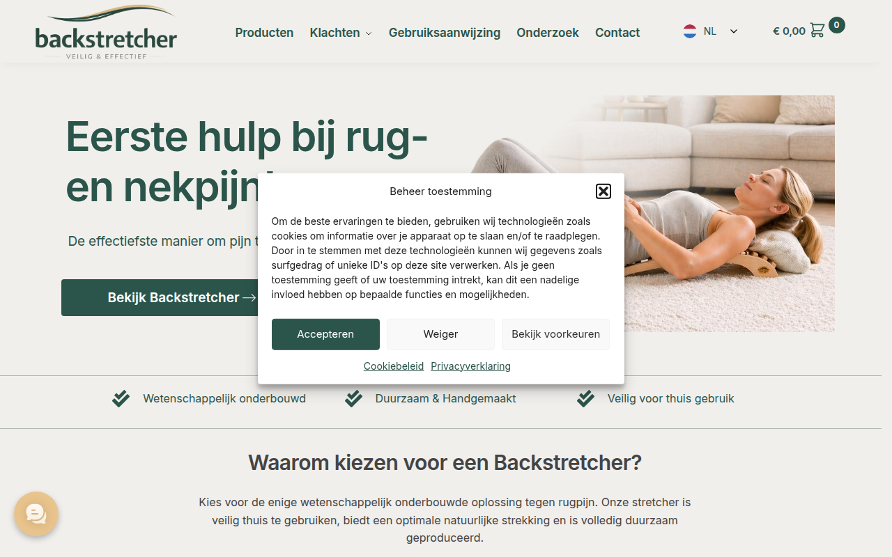 Screenshot van backstretcher.com