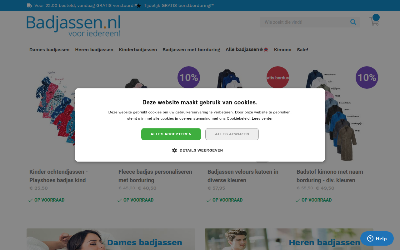 Screenshot van badjassen.nl