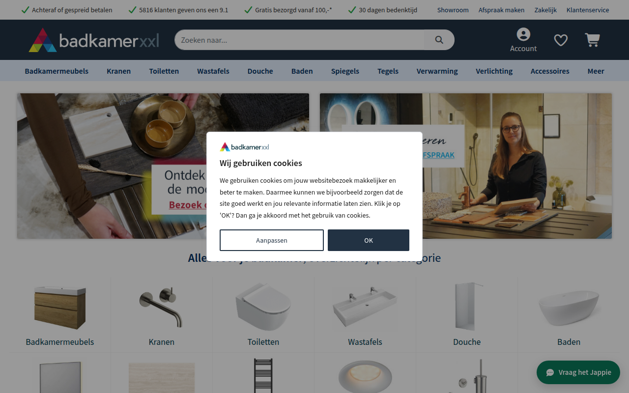 Screenshot van badkamerxxl.nl