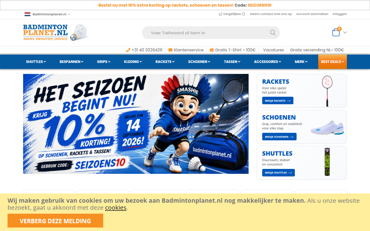 Screenshot van badmintonplanet.nl