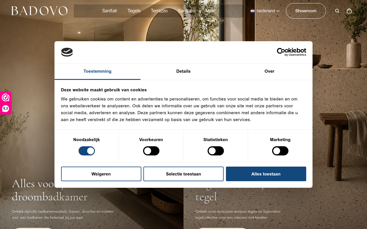 Screenshot van badovo.nl