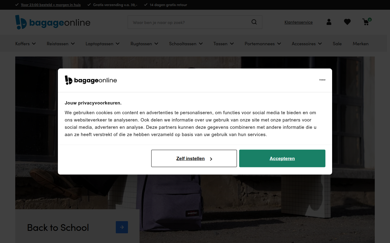 Screenshot van bagageonline.nl