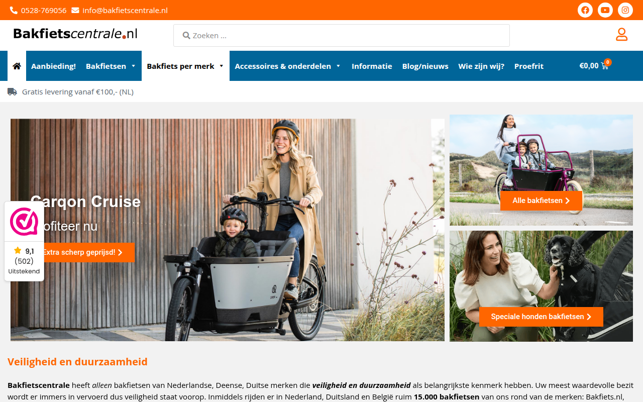 Screenshot van bakfietscentrale.nl