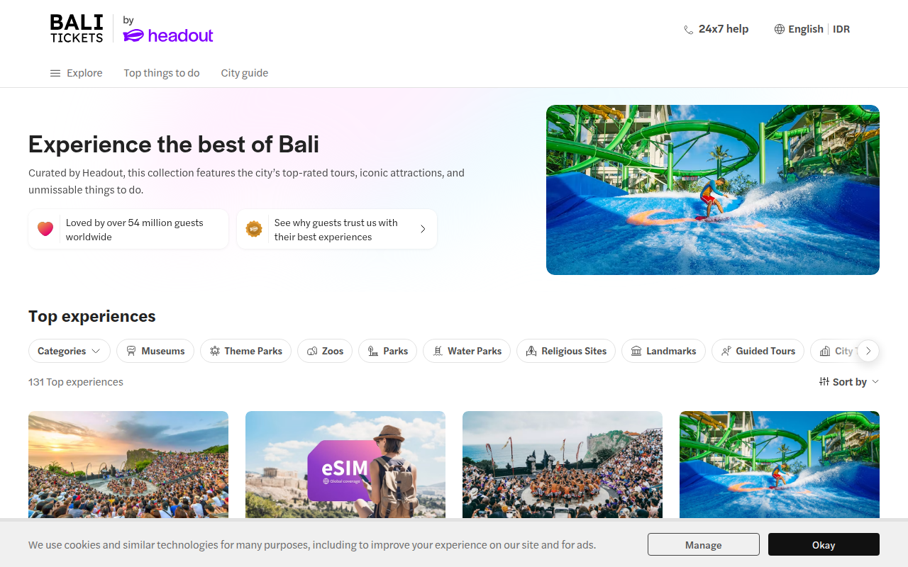 Screenshot van bali-tickets.com