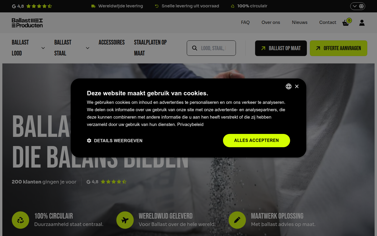Screenshot van ballast-producten.nl
