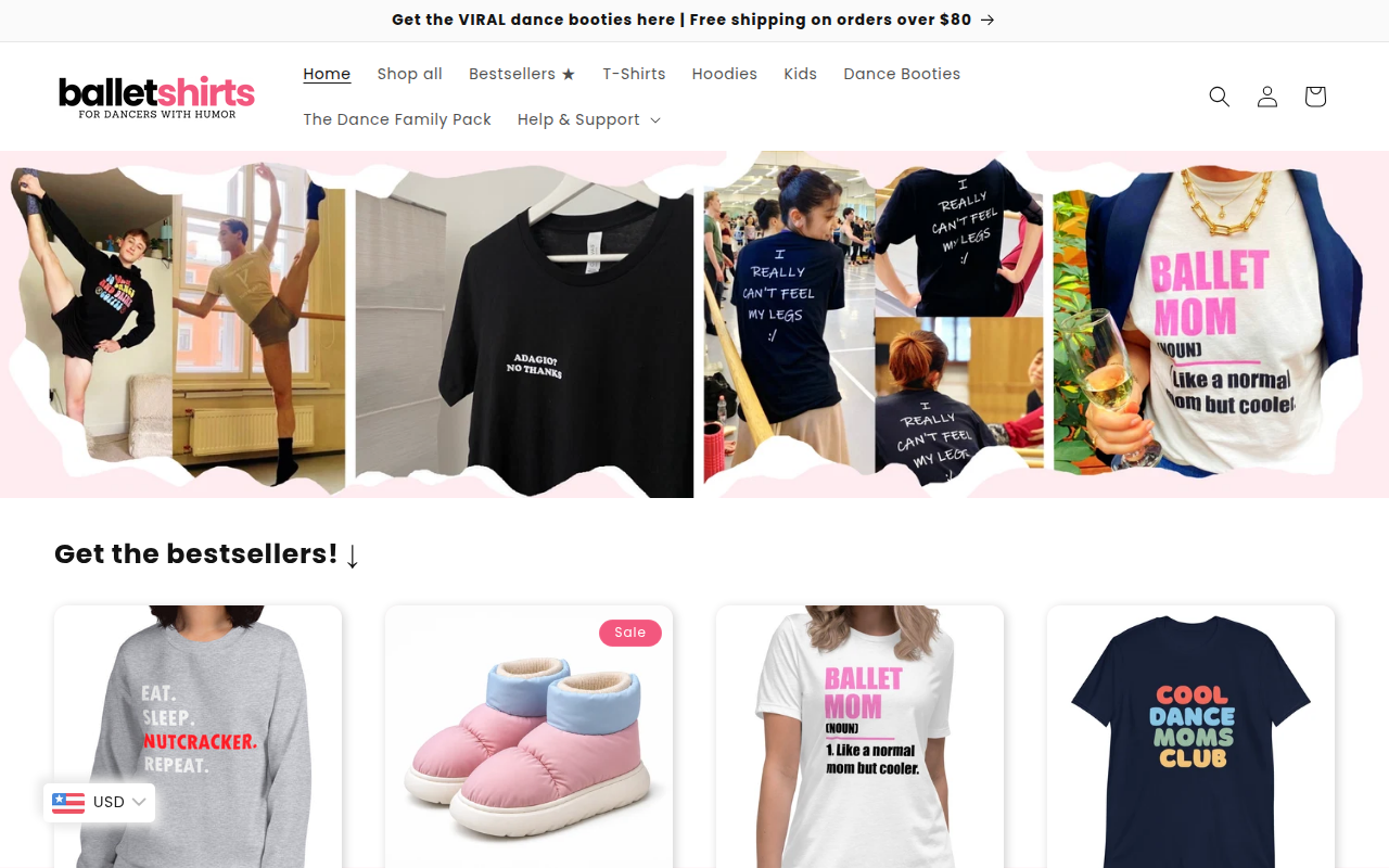 Screenshot van balletshirts.com