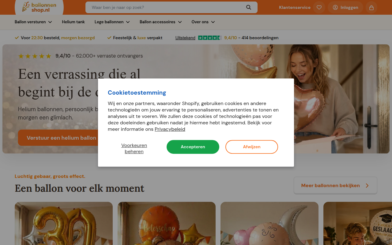 Screenshot van ballonnenshop.nl