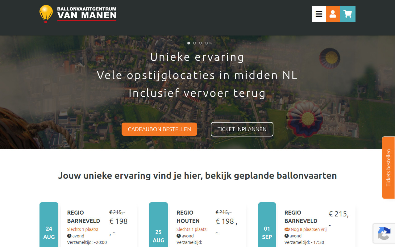 Screenshot van ballonvaartcentrumvanmanen.nl