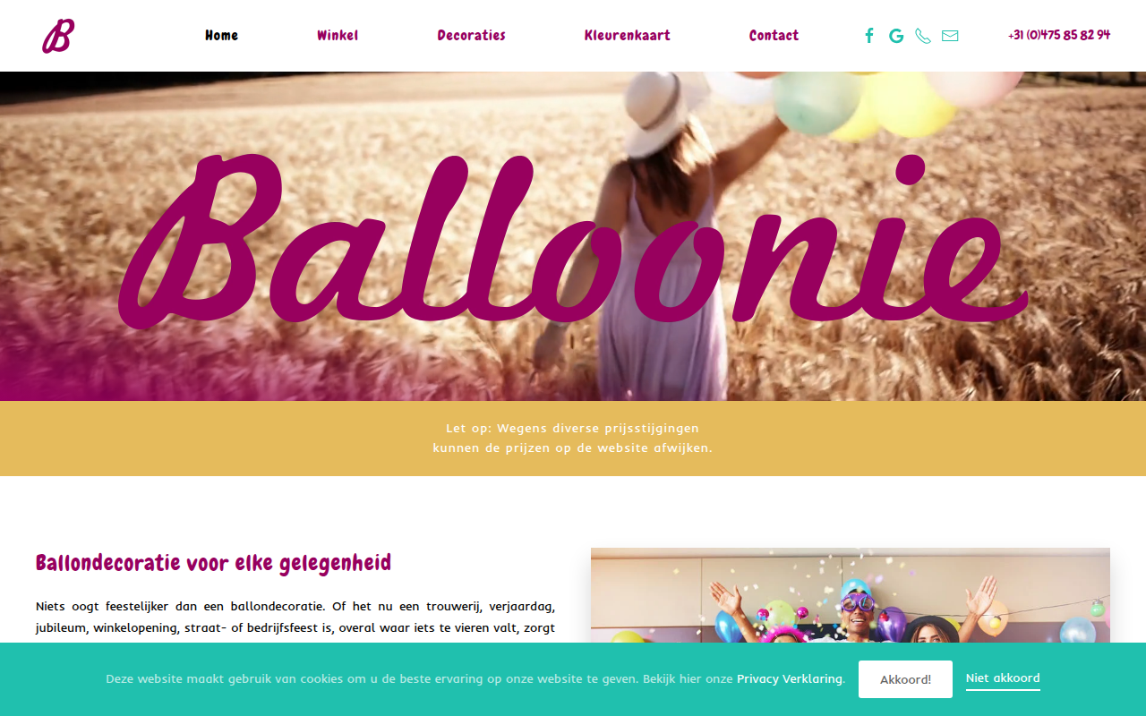 Screenshot van balloonie.nl