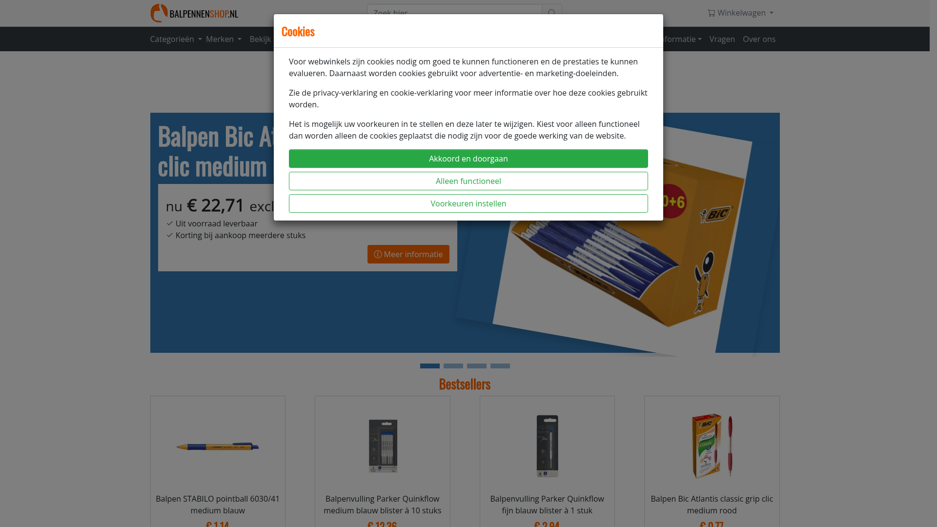 Screenshot van balpennenshop.nl