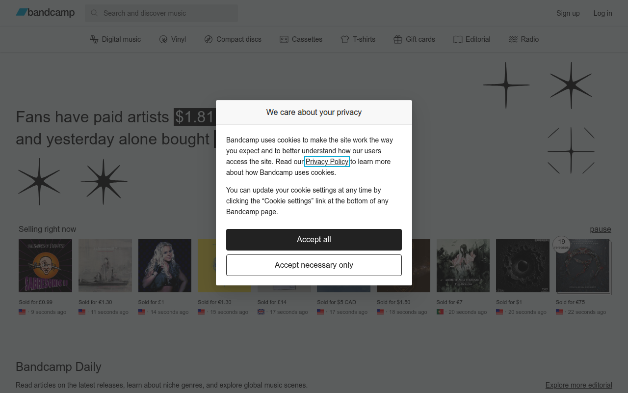 Screenshot van bandcamp.com