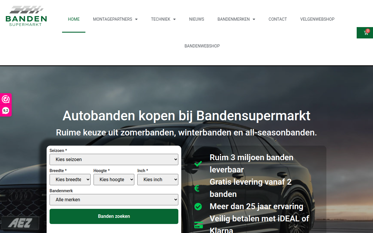 Screenshot van bandensupermarkt.nl