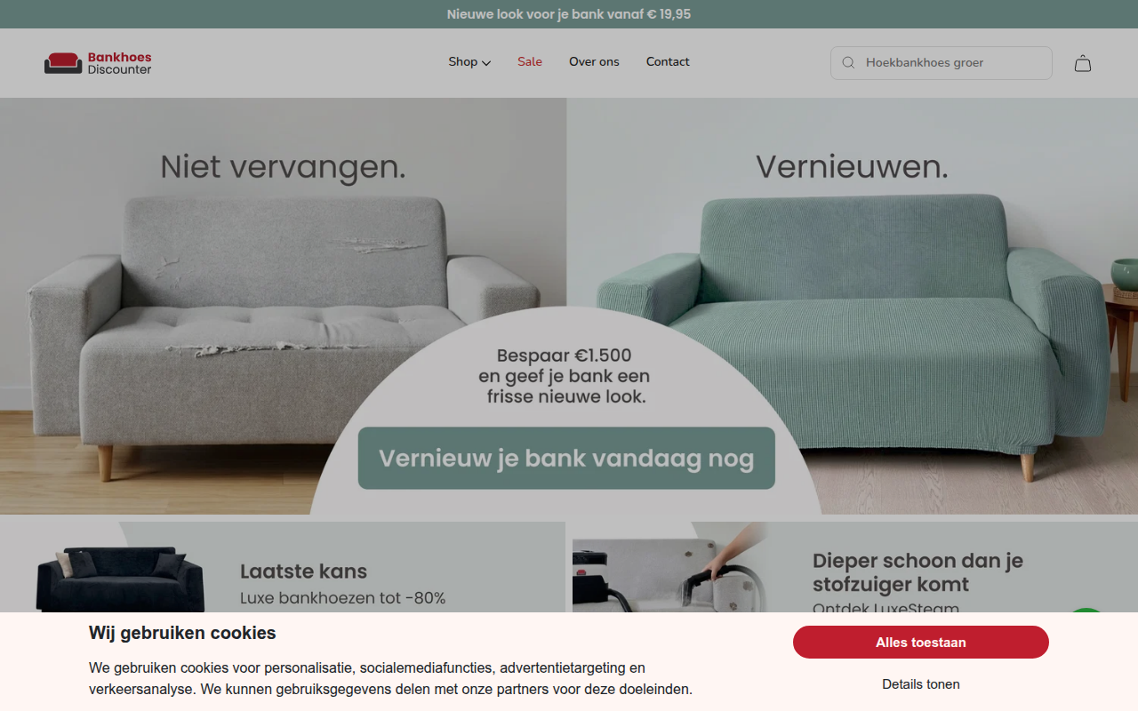 Screenshot van bankhoesdiscounter.nl