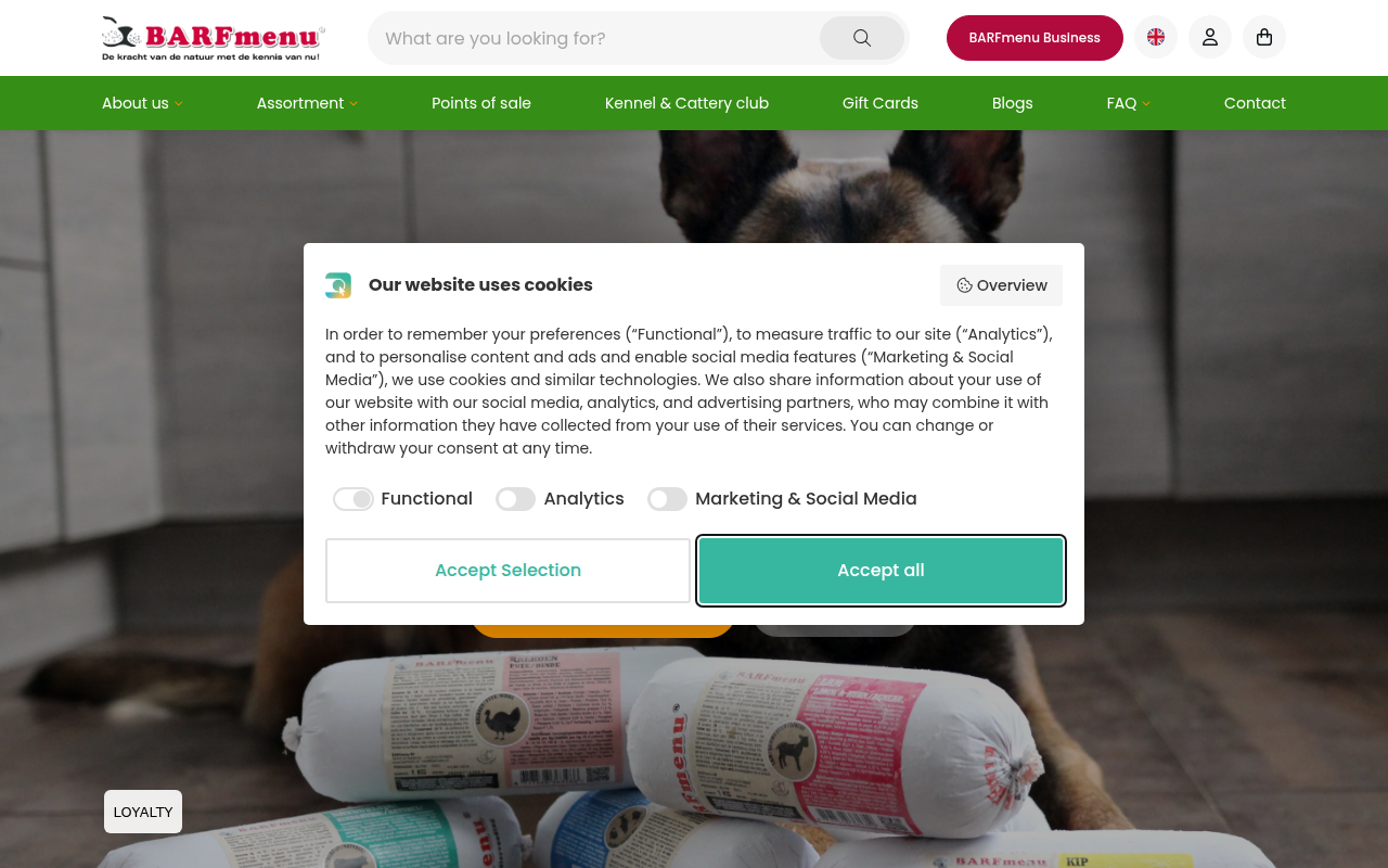Screenshot van barfmenu.com
