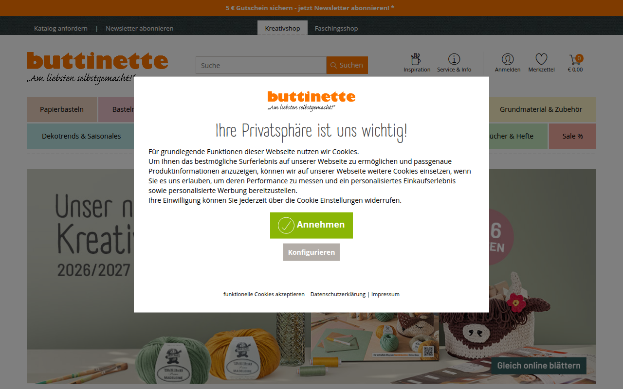 Screenshot van basteln-de.buttinette.com