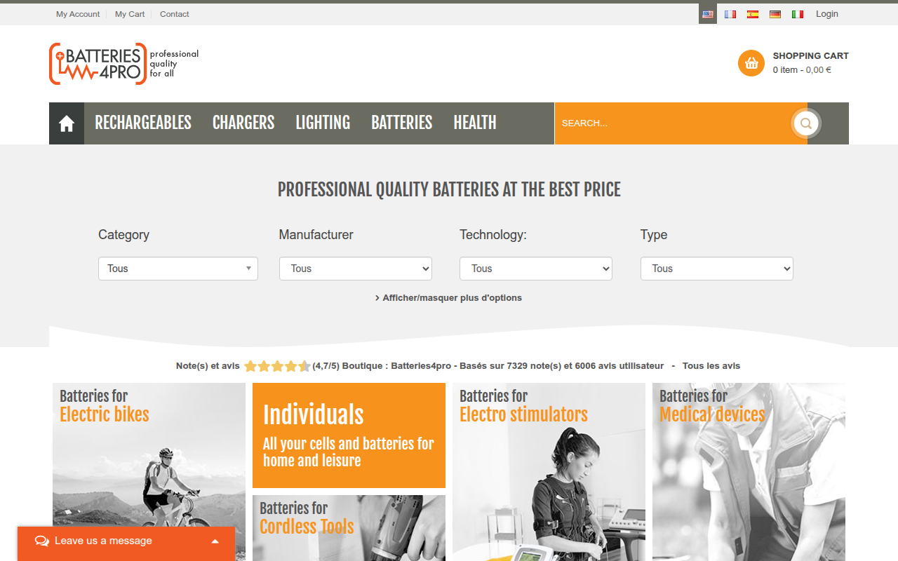 Screenshot van batteries4pro.com