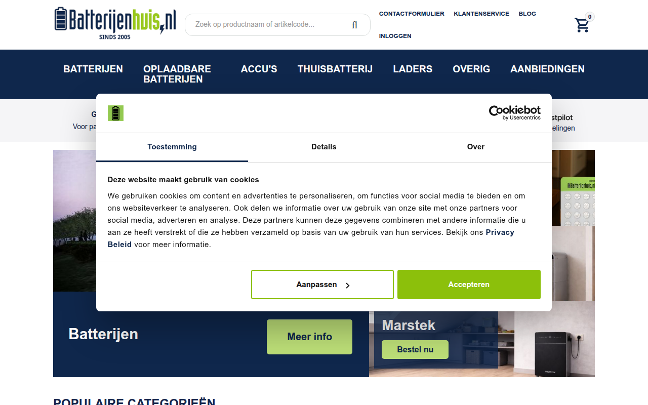 Screenshot van batterijenhuis.nl