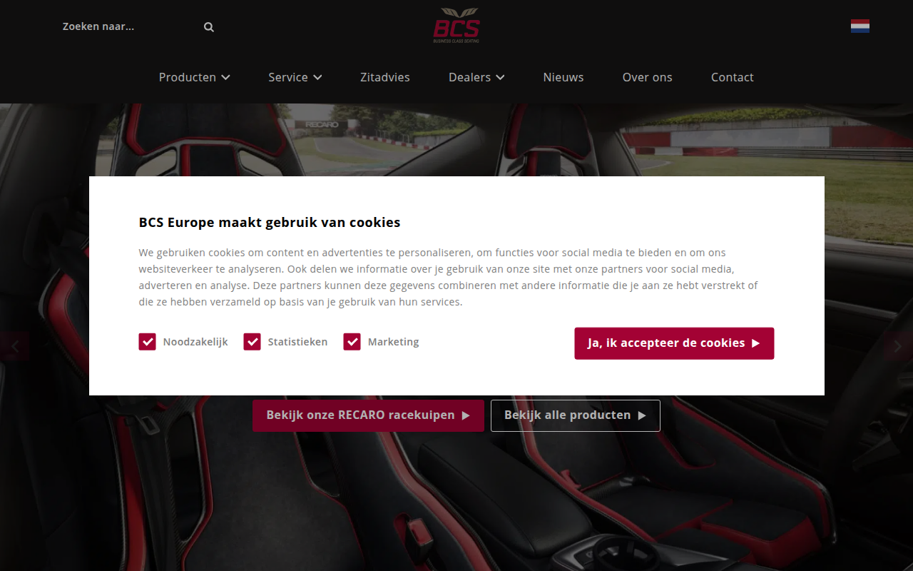Screenshot van bcs-europe.nl