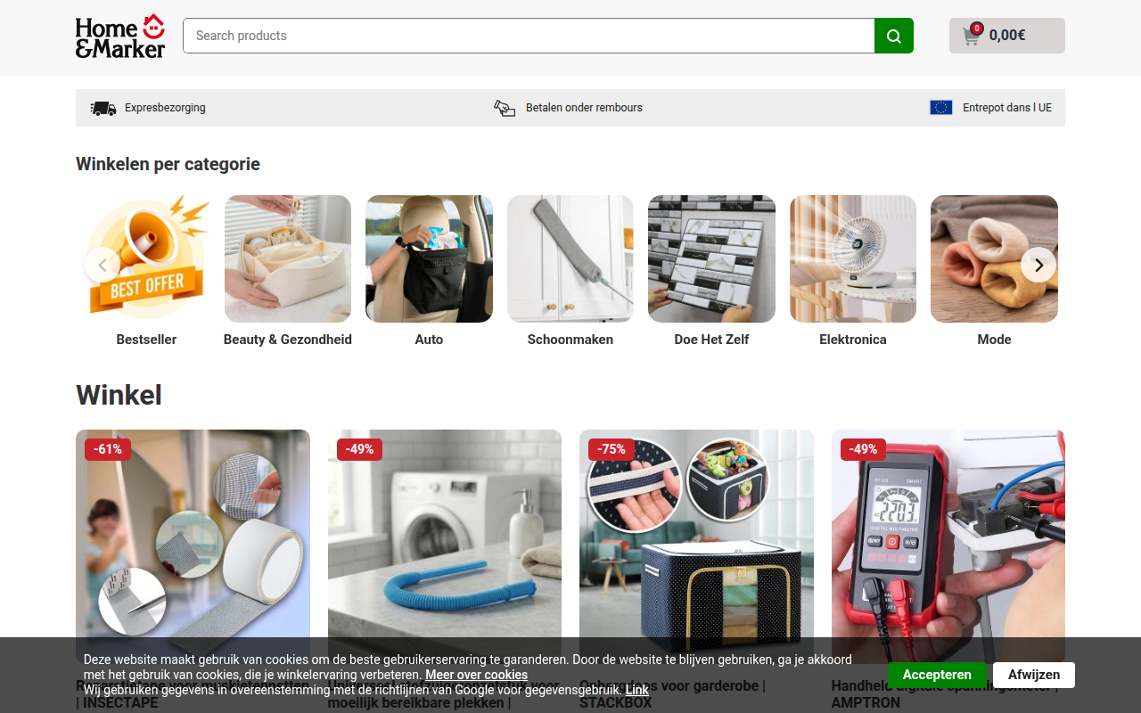Screenshot van be.homeandmarker.eu
