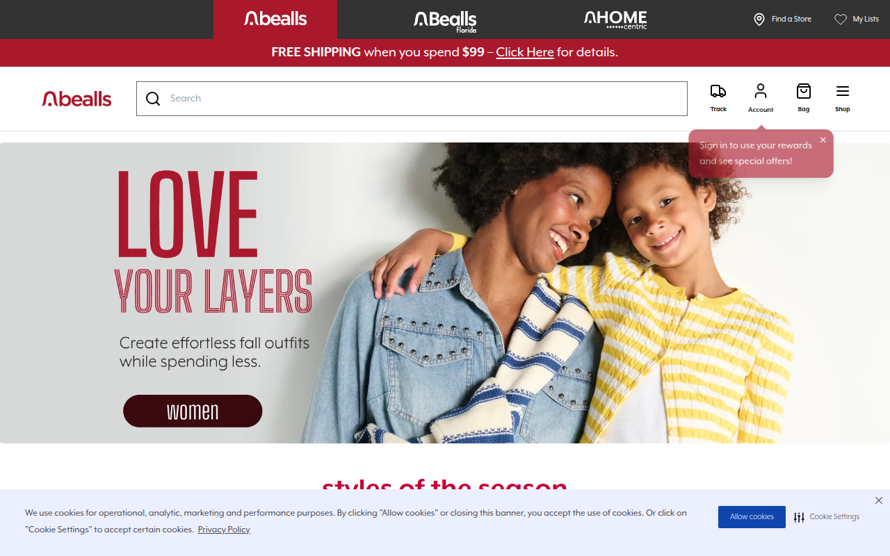 Screenshot van bealls.com