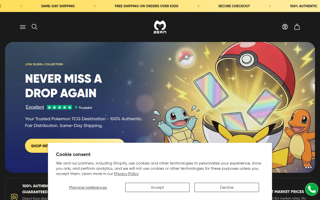 Screenshot van beamcardshop.com