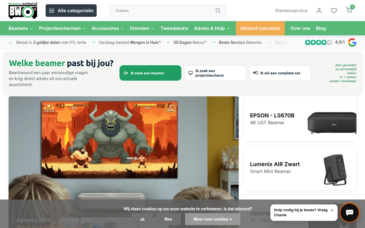 Screenshot van beamer-winkel.nl