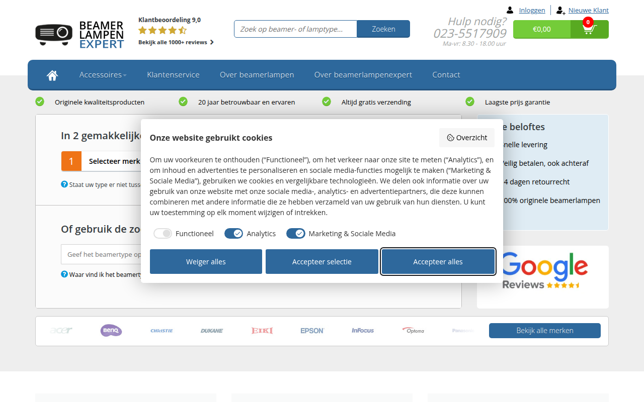 Screenshot van beamerlampenexpert.nl