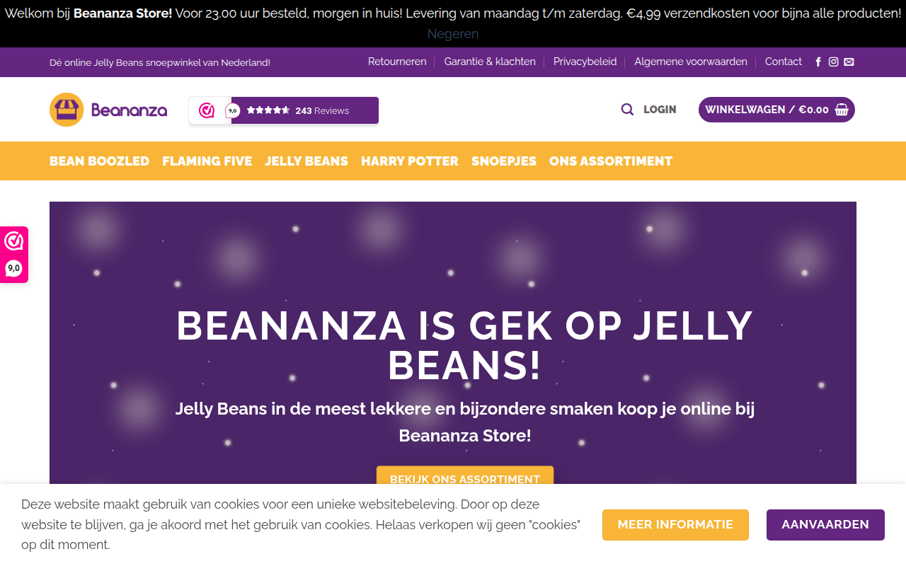Screenshot van beananza.nl