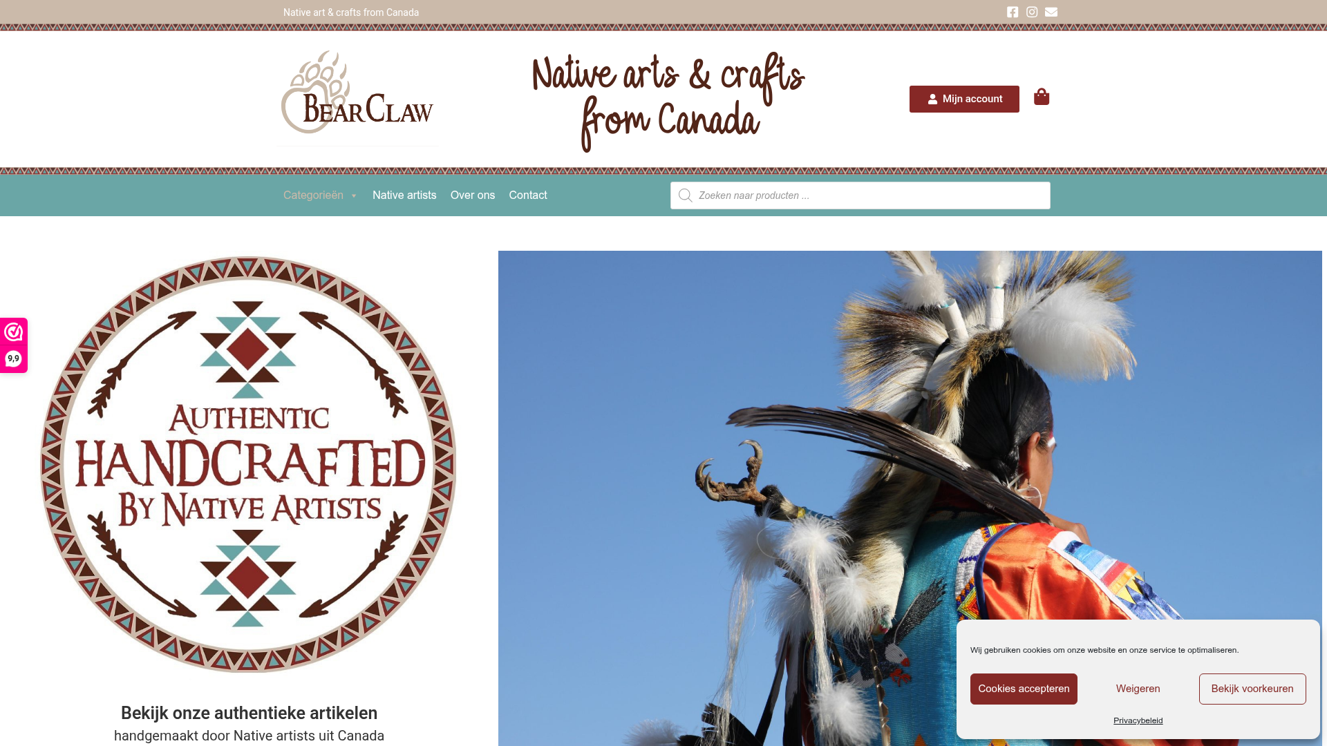 Screenshot van bearclawnativearts.nl