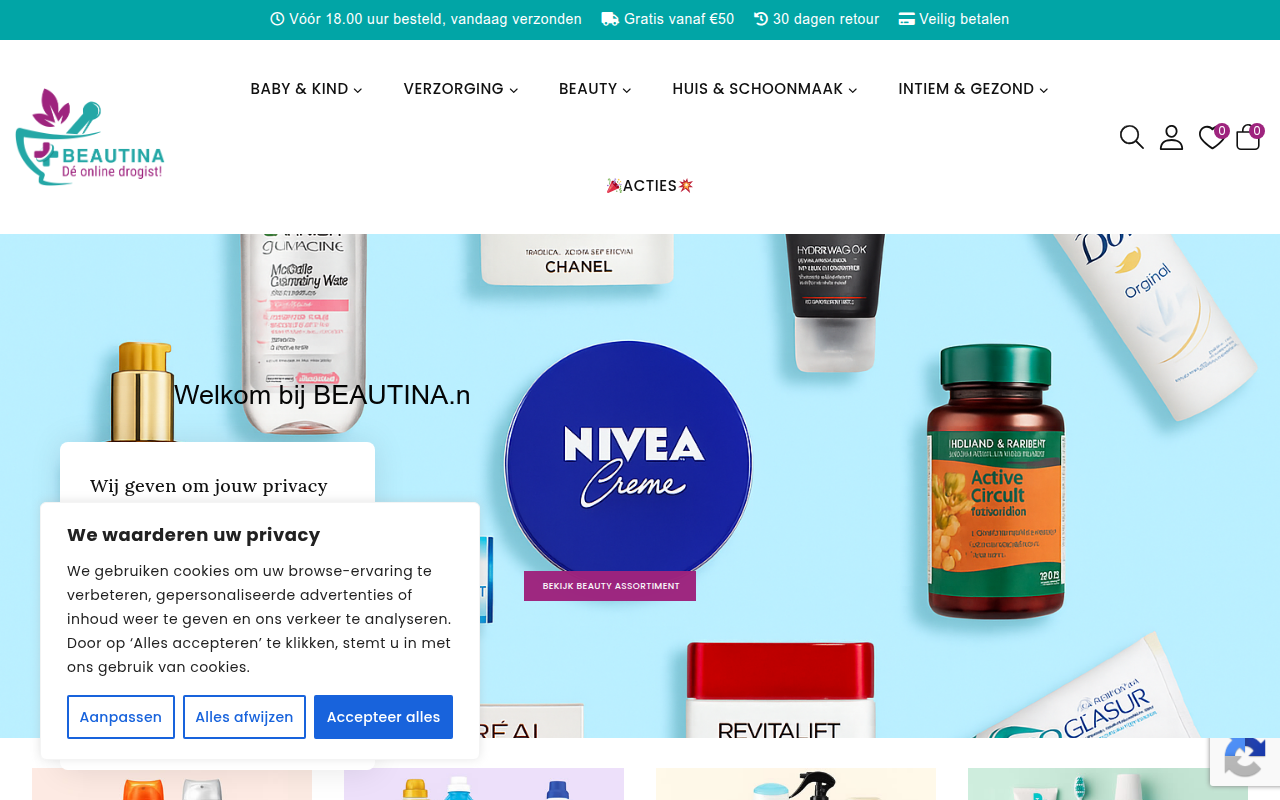 Screenshot van beautina.nl
