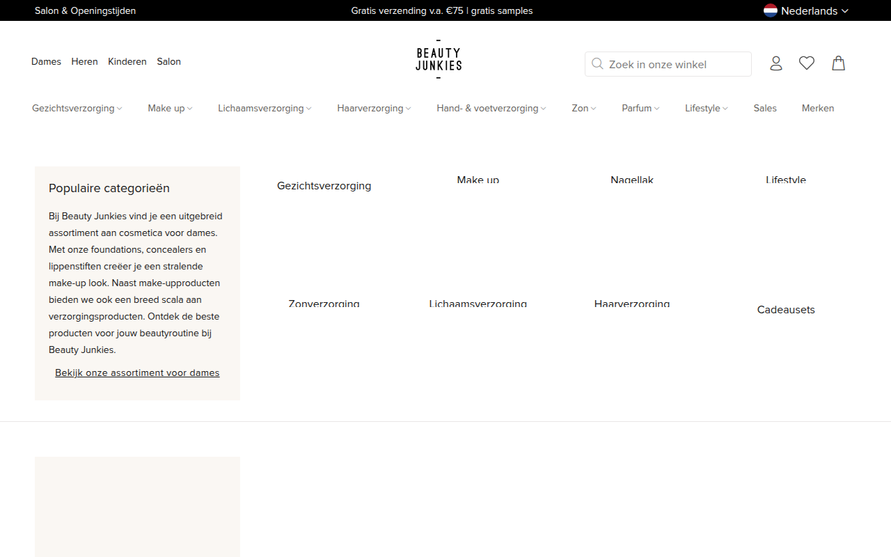 Screenshot van beautyjunkies.nl