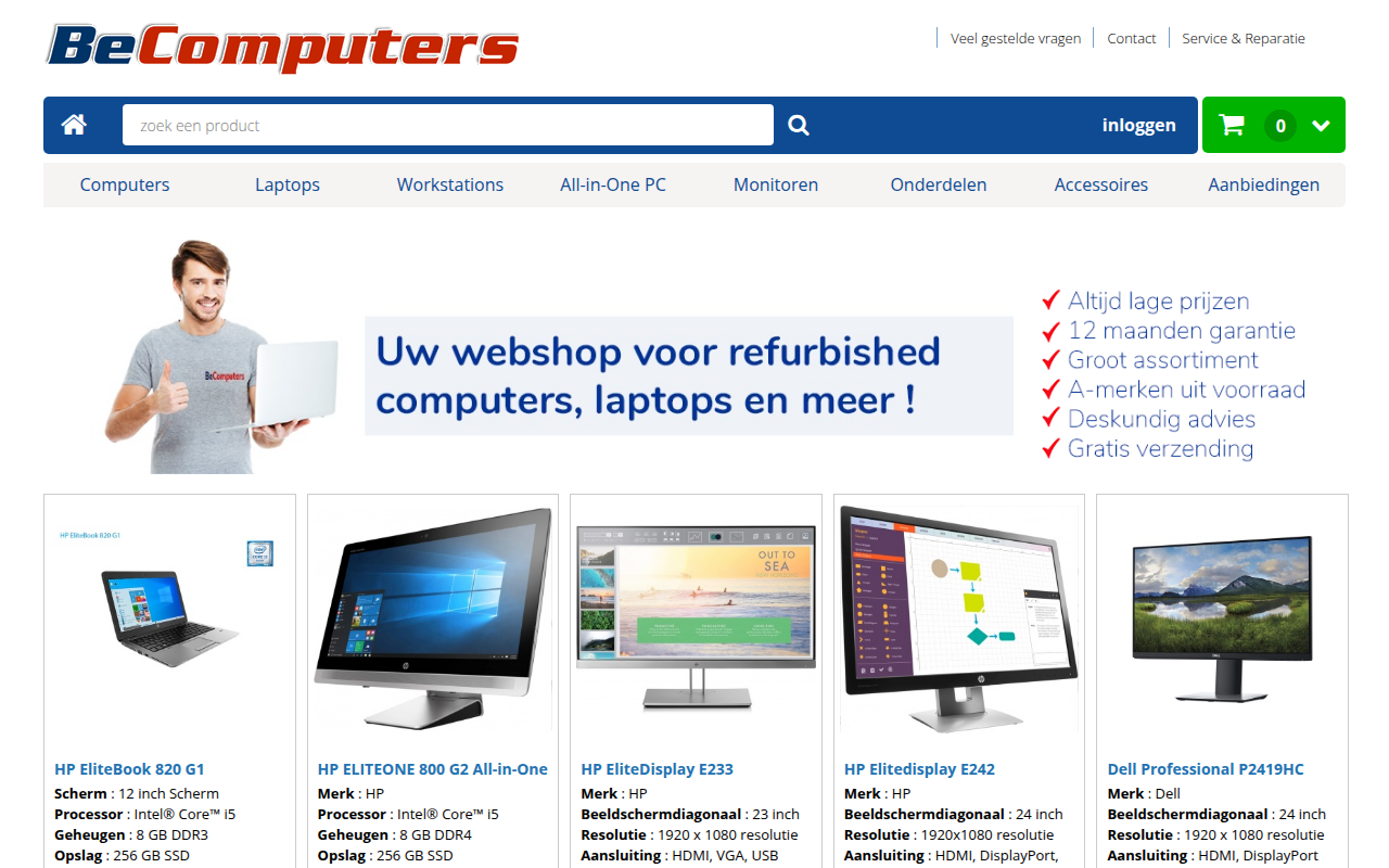 Screenshot van becomputers.be