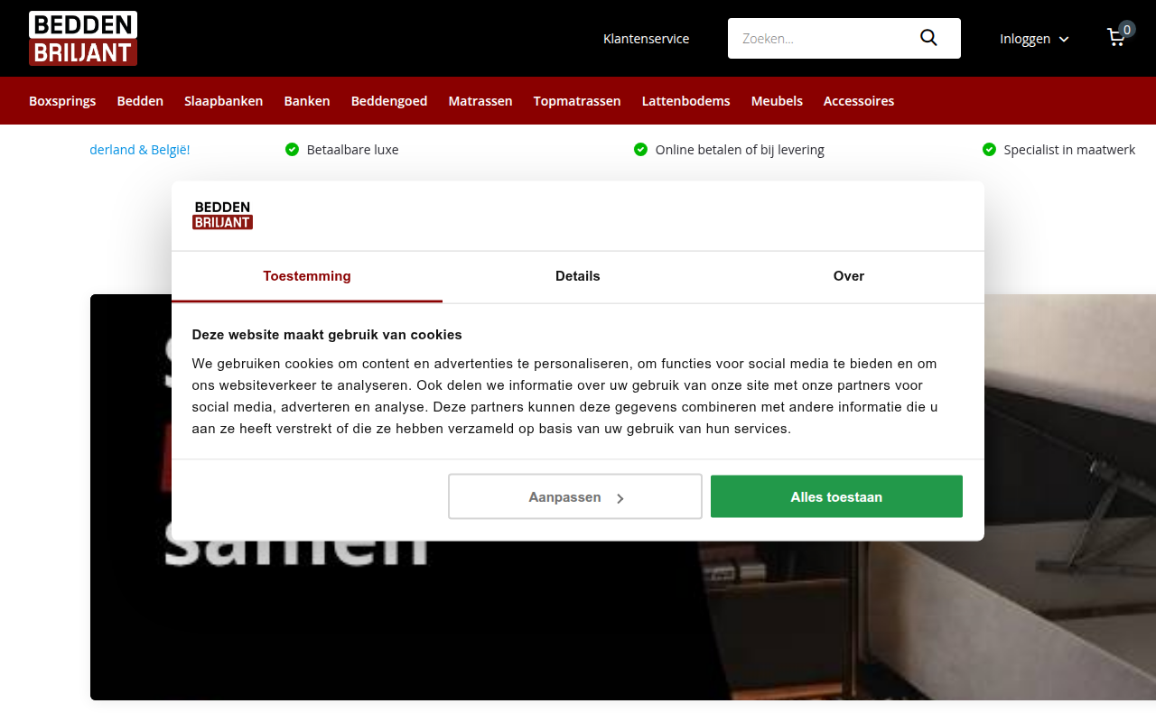 Screenshot van beddenbriljant.nl