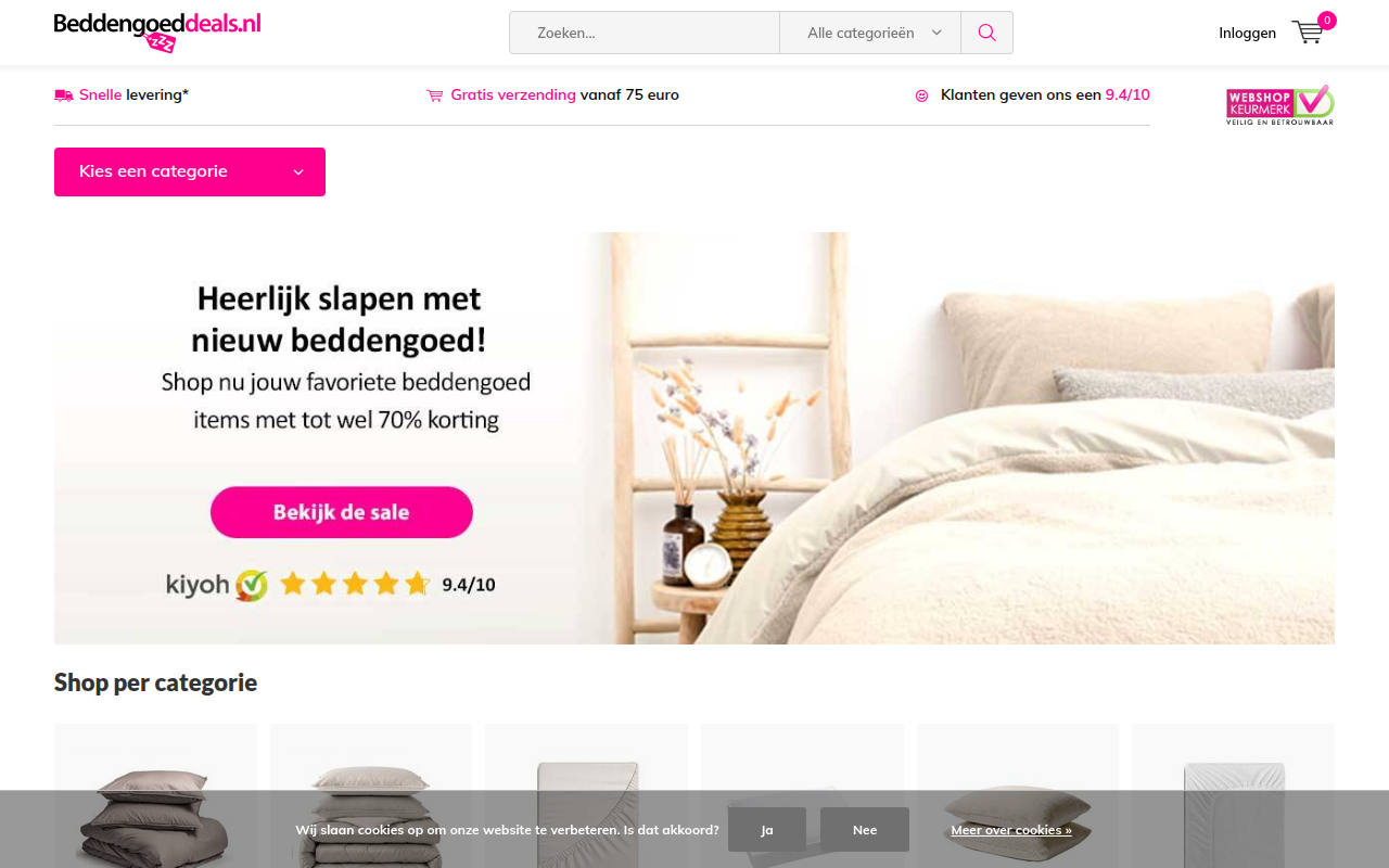 Screenshot van beddengoeddeals.nl