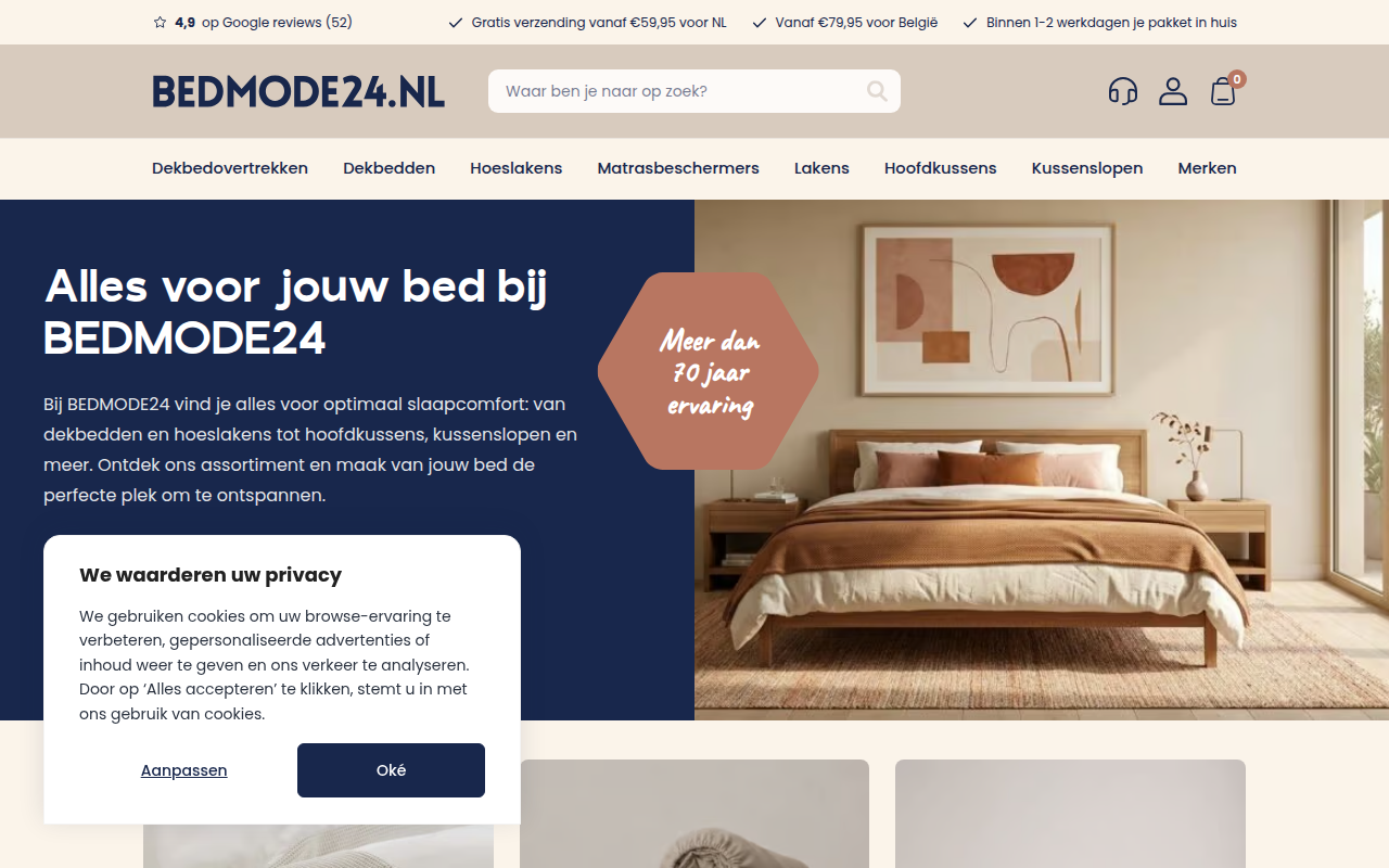 Screenshot van bedmode24.nl