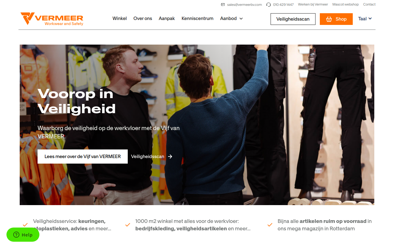 Screenshot van bedrijfskleding.com