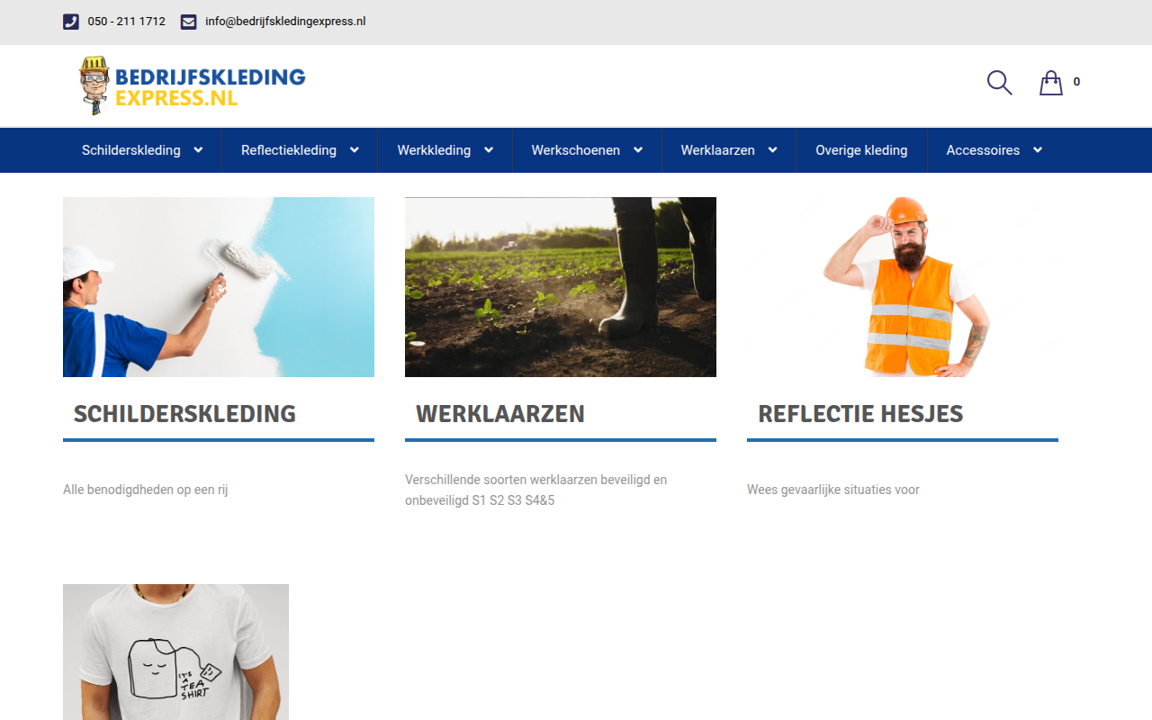 Screenshot van bedrijfskledingexpress.nl