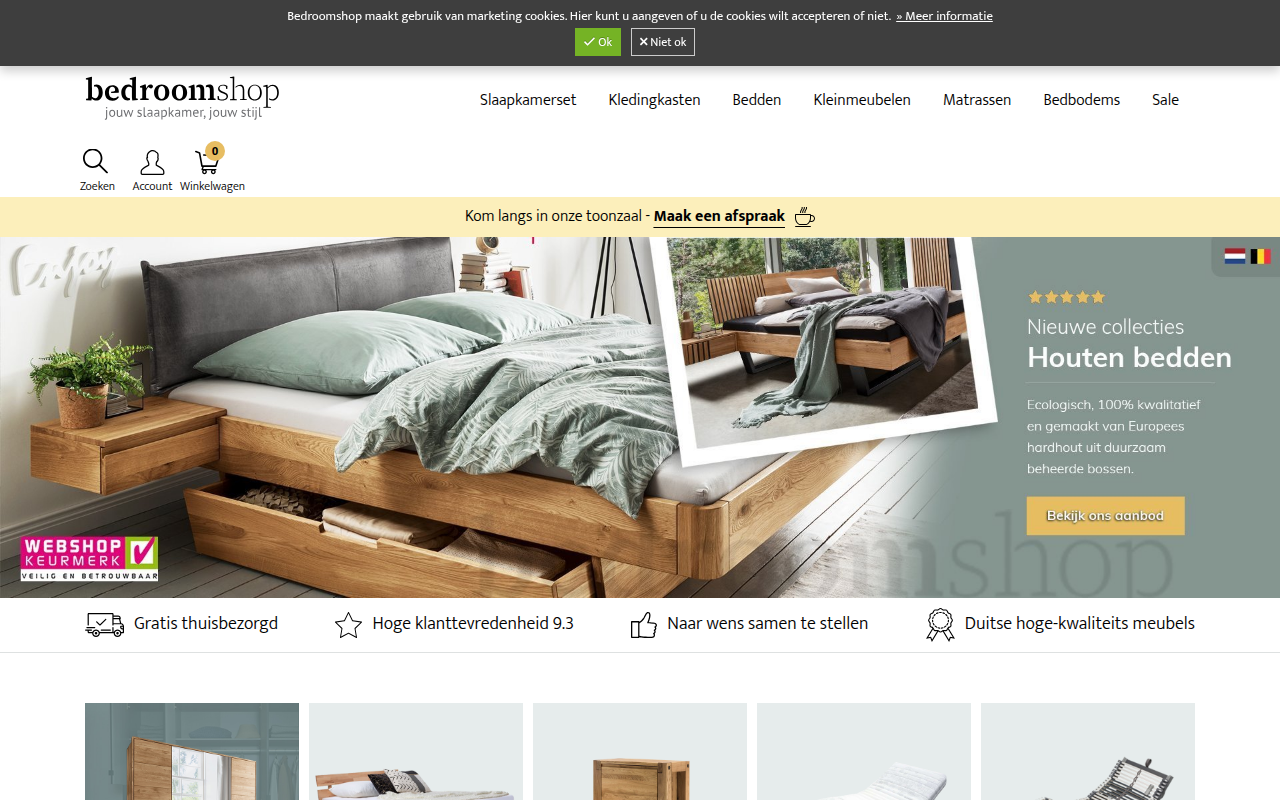 Screenshot van bedroomshop.nl