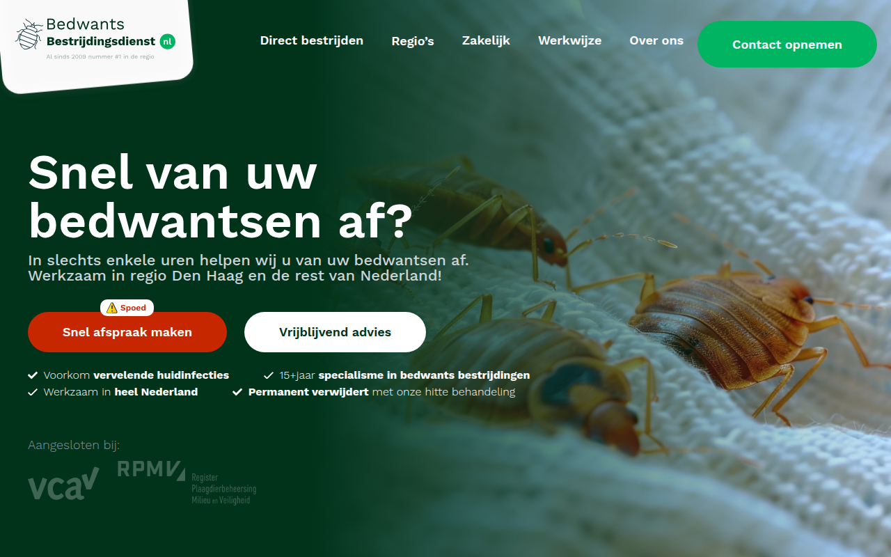Screenshot van bedwantsbestrijdingsdienst.nl