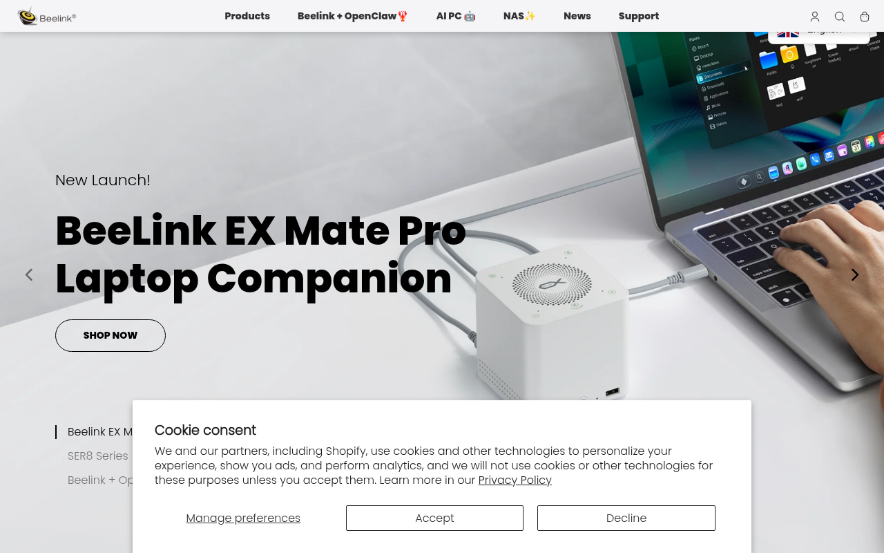 Screenshot van beelinkeu.myshopify.com