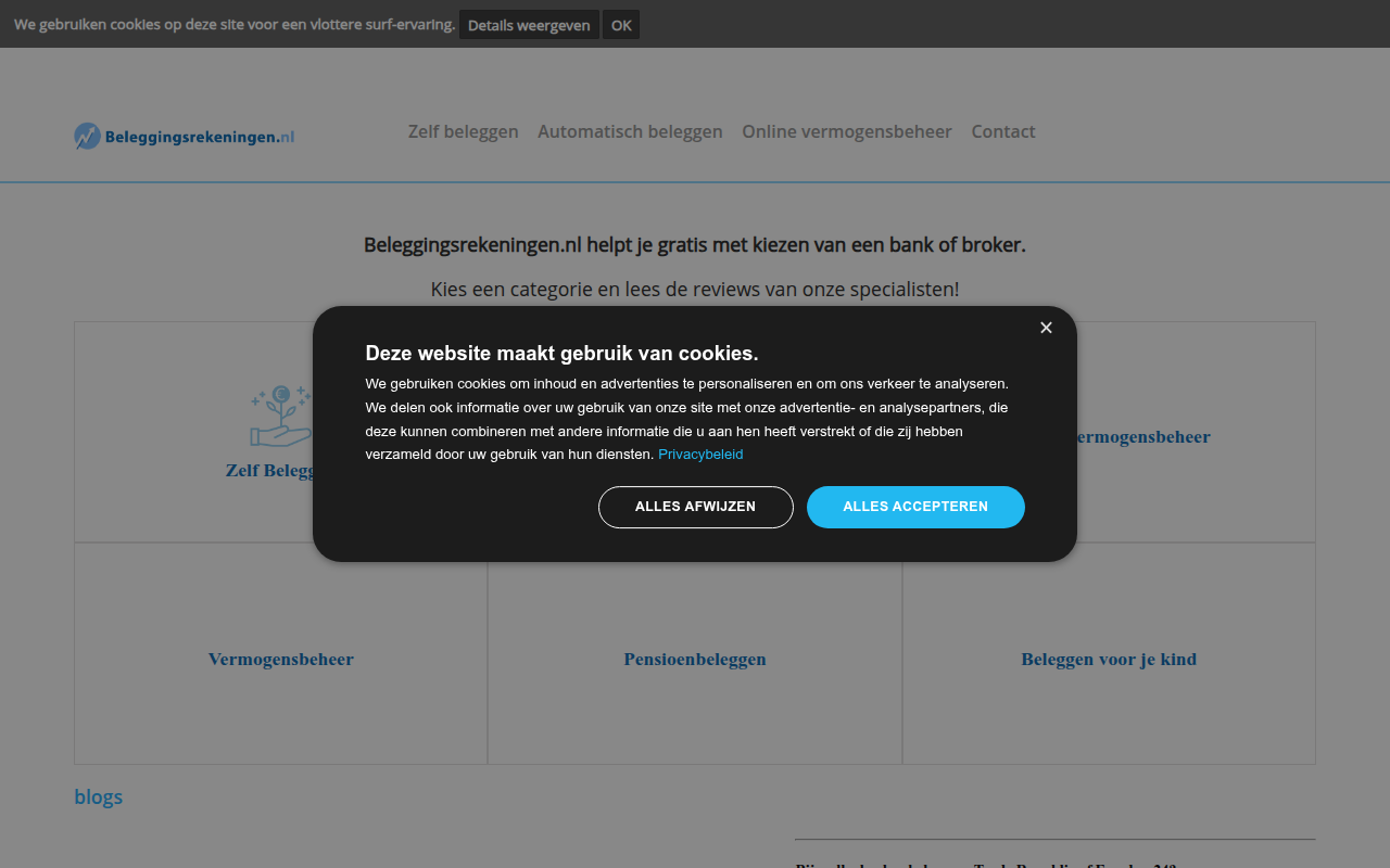 Screenshot van beleggingsrekeningen.nl
