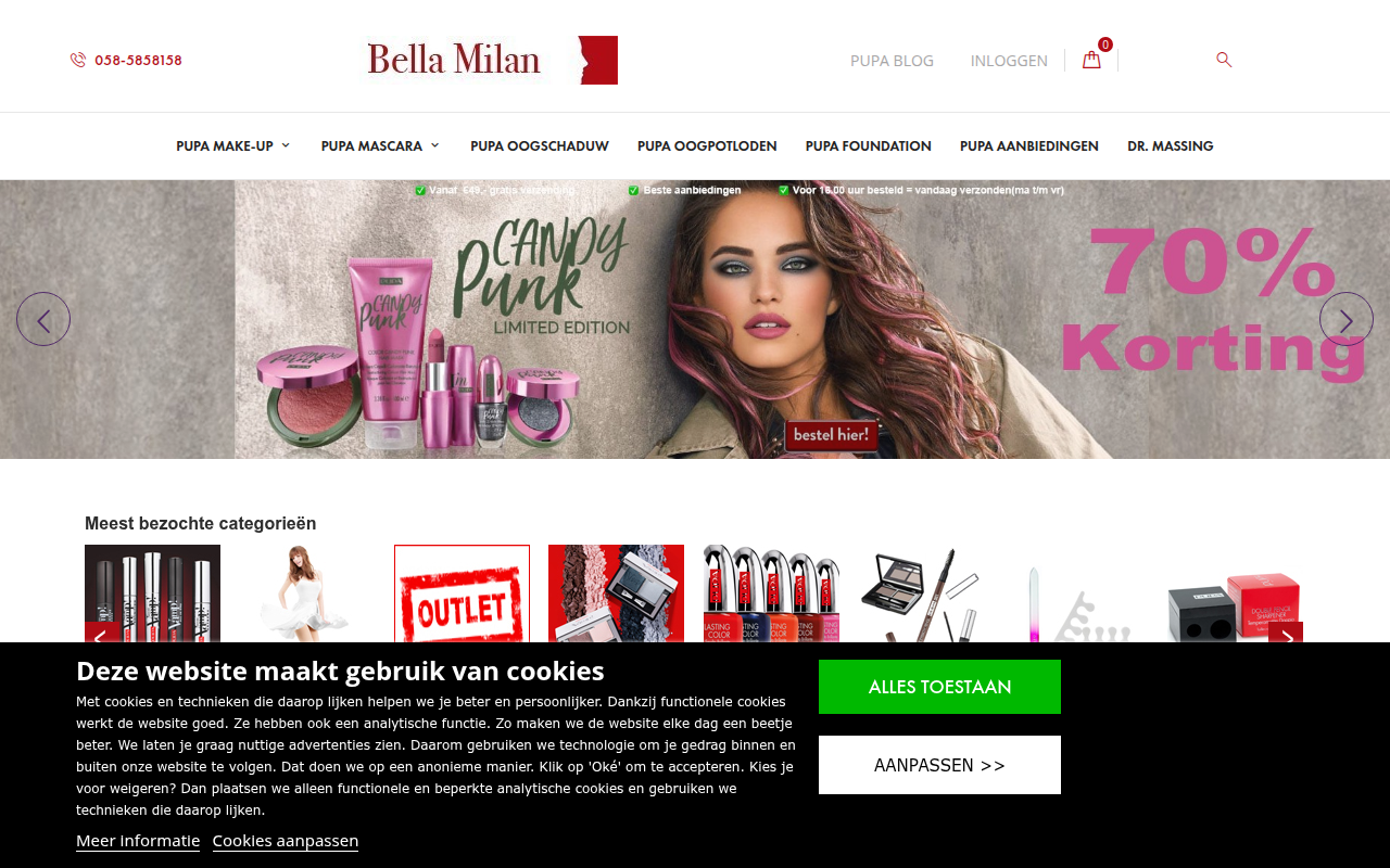 Screenshot van bellamilan.nl