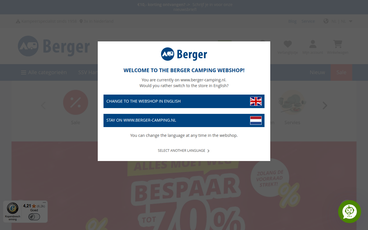 Screenshot van berger-camping.nl