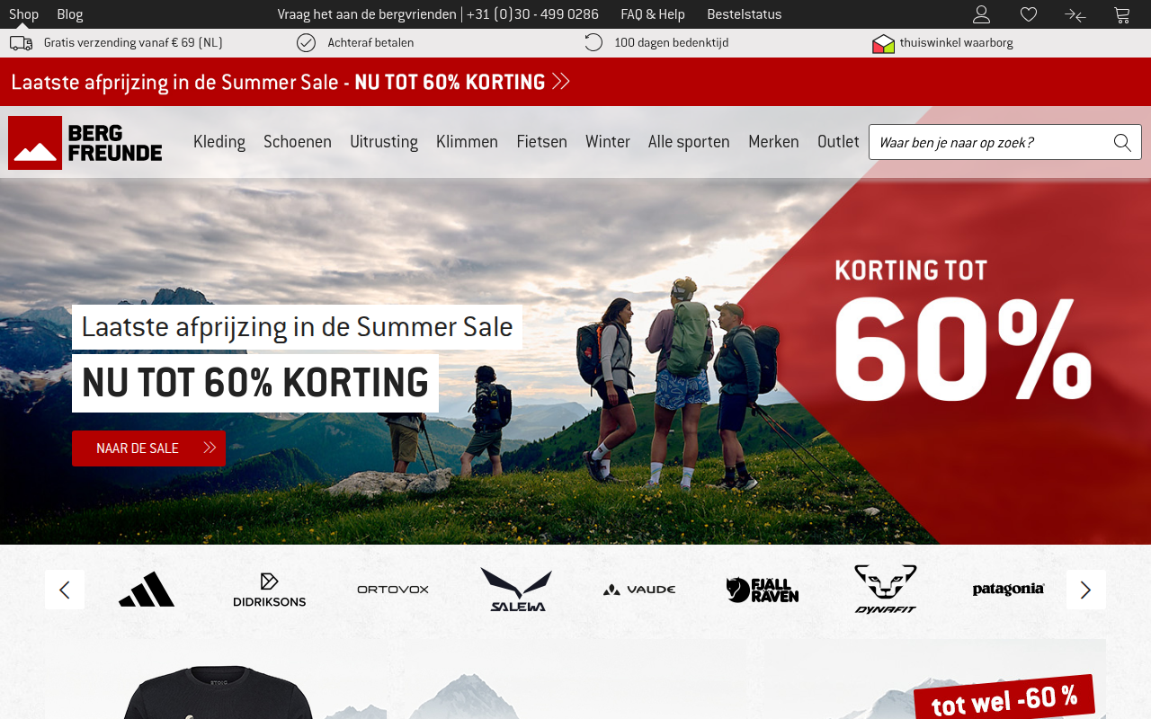 Screenshot van bergfreunde.nl