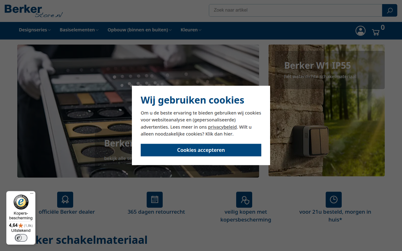 Screenshot van berkerstore.nl